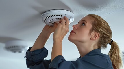A person installing smoke detectors in their home