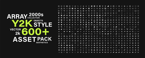 Y2K design elements collection. Retrofuturistic objects asset. Y2K style shapes set. Retro futuristic icons. Y2K design for graphic design, streetwear, social media, covers, tattoo, techno parties.