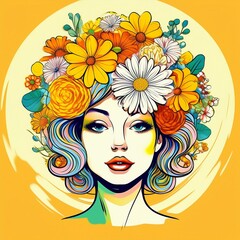 Flowers growing in human head.Mental health. Peace of mind and balance. Emotional balance