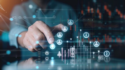 Obraz premium A person interacts with a digital screen displaying cryptocurrency market trends, charts, and data, highlighting investment and financial analysis..