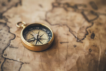 Vintage Compass on Ancient World Map Symbolizing Exploration and Navigation