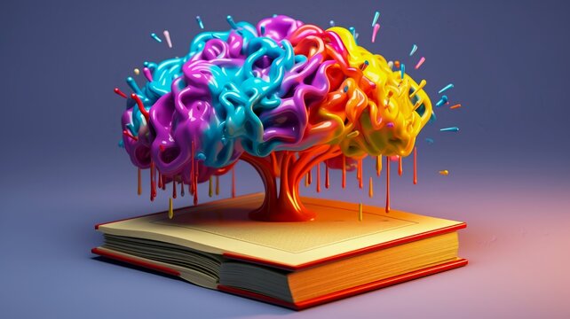 Vibrant Colors Exploding from an Open Book with a Sculpted Face