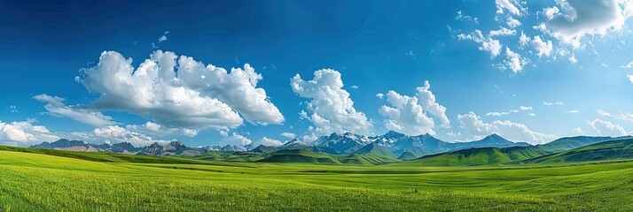 grassy green field with cloudy blue sky - landscape wallpaper