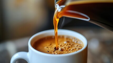 Freshly brewed coffee pouring into a mug, Monday morning, essential morning ritual
