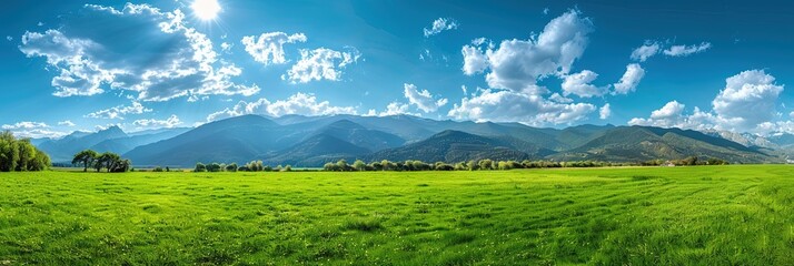 grassy green field with cloudy blue sky - landscape wallpaper
