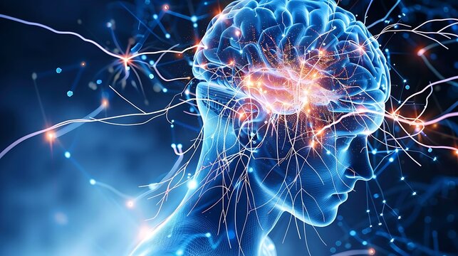 Human brain anatomy with neural connections and pathways for illustrating cognitive function mental processing intelligence mapping and neuroscience research concept. - Powered by Adobe