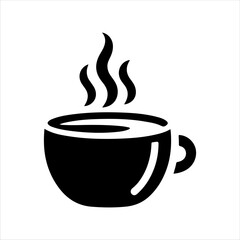 Black coffee cup with smoke icon silhouette vector illustration on white background.
