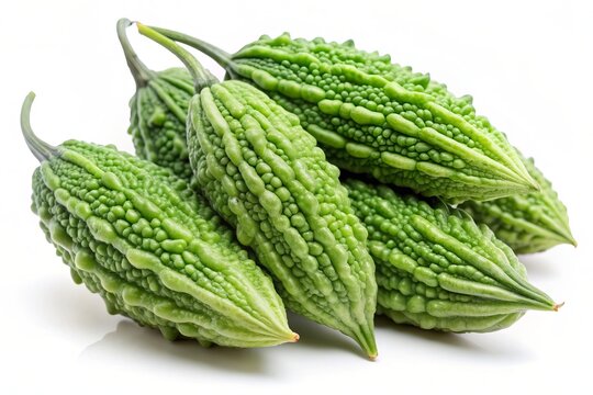 Fresh Green Bitter Gourd Vegetables on White Background.