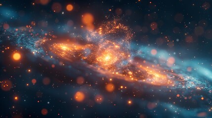 Fototapeta premium A galaxy in space, glowing with vibrant orange lights amidst the cosmos
