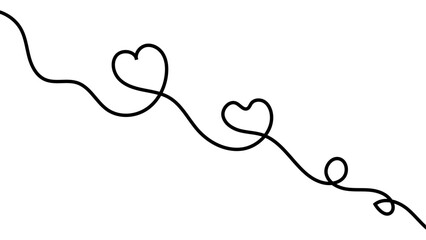 Heart and love sign in continuous one line drawing. Thin flourish and romantic symbol in simple linear style. Editable stroke. Single doodle heart. Minimalistic Doodle vector illustration
