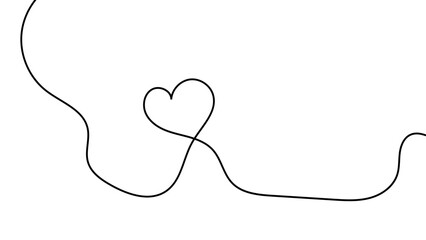 Obraz premium Heart and love sign in continuous one line drawing. Thin flourish and romantic symbol in simple linear style. Editable stroke. Single doodle heart. Minimalistic Doodle vector illustration