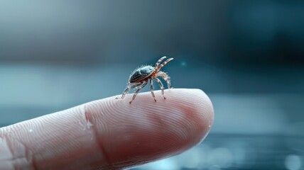 Obraz premium Dramatic tick perched on finger, ready to feast.