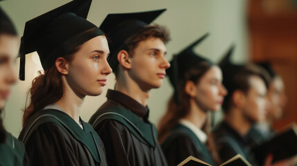 Obraz premium Graduates Prepare for Ceremony While Lined Up to Receive Diplomas in Academic Attire