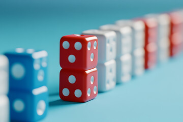 A row of dice with one red and one white
