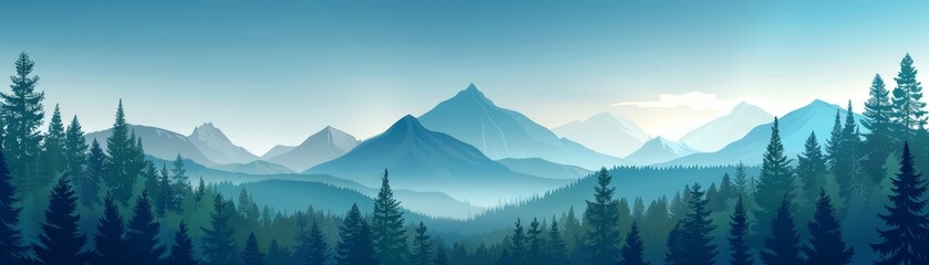 Obraz premium Misty Mountain Range with Pine Forest