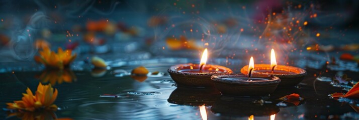 Concept of Diwali festival of lights tradition Diya oil lamps. Diwali festival holiday concept 