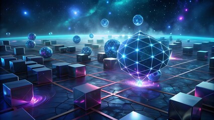 Modern digital abstract 3D background. Can be used in the description of network abilities, technological processes, digital storage, science, and education.