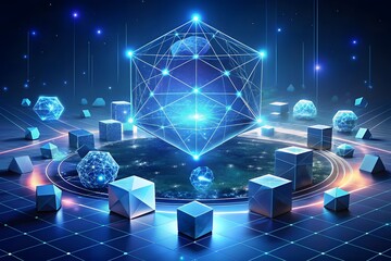 Modern digital abstract 3D background. Can be used in the description of network abilities, technological processes, digital storage, science, and education.