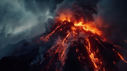 Fototapeta premium Volcano Eruption - Close-Up of Tungurahua Crater Spewing Dark Energy and Danger