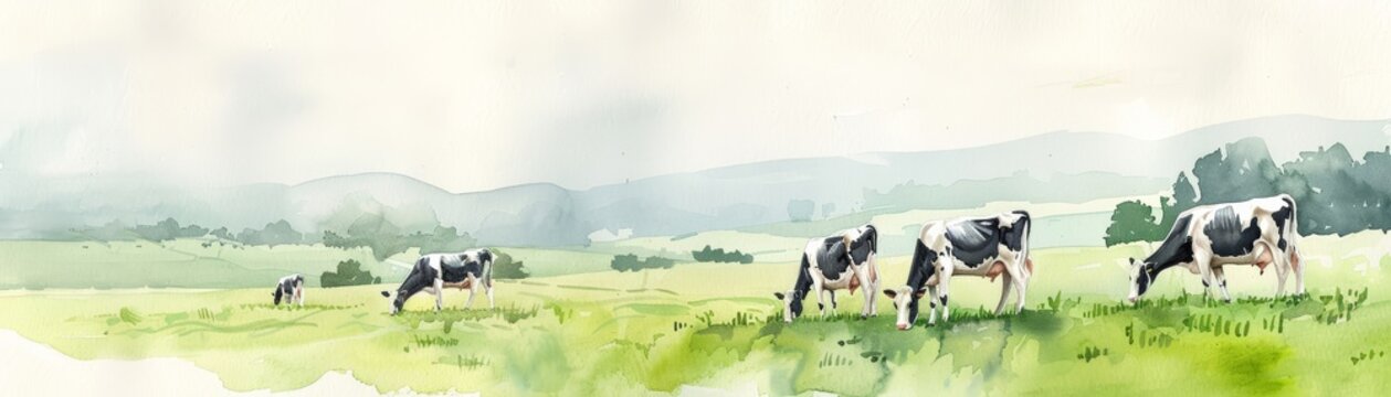 Organic dairy farm with cows grazing on lush grass, organic farming, humane animal care