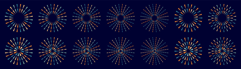 Set of creative fireworks explosion design vectors, ornament fireworks colorful design vector.