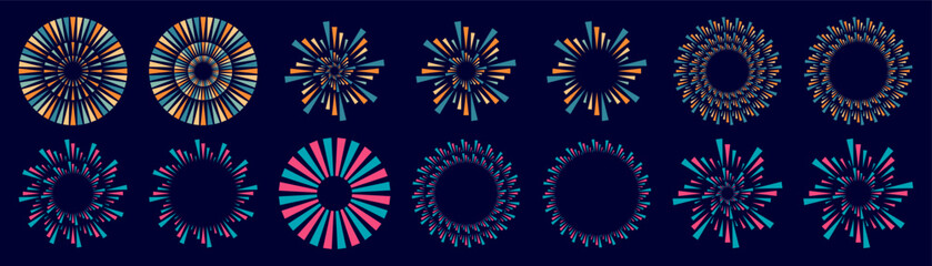 Set of creative fireworks explosion design vectors, ornament fireworks colorful design vector.