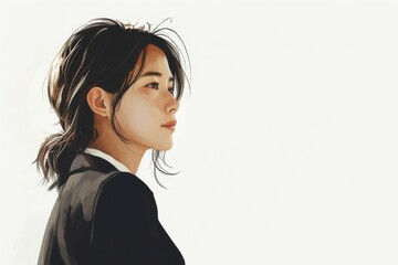 Fototapeta premium 正面の真顔の女性会社員のポートレート（白背景・サラリーマン・スーツ・若手・新人・新入社員）