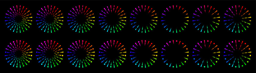 Set of creative fireworks explosion design vectors, ornament fireworks colorful design vector.