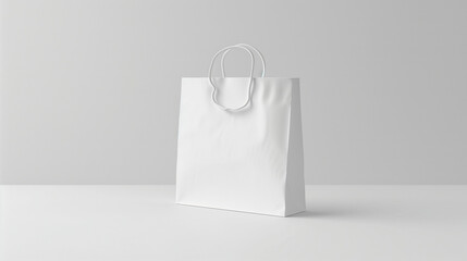 Minimalist white paper bag with logo mockup on white background