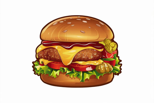 cheeseburger with melted cheese, tomatoes, lettuce clip art preview