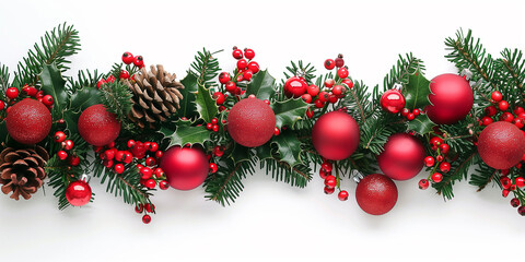 Weihnachtsgirlande auf weissen Hintergrund. Motiv f&uuml;r Webseitenbanner Weihnachtskarte Deko Weihnachtsgeschenke Feier Festlich