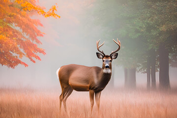 Obraz premium A deer in the colors of a foggy morning.