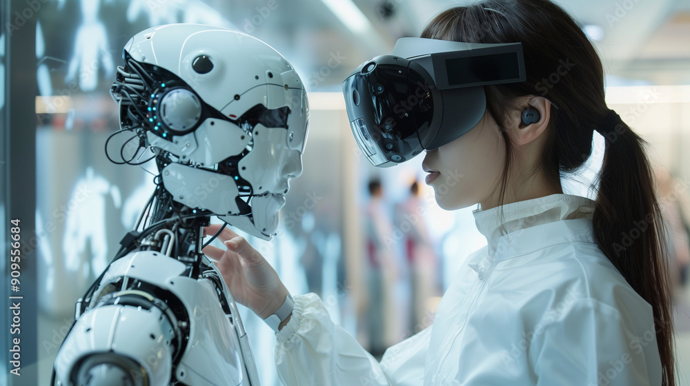 Aufkleber exploring human-robot interaction in technology exhibit with virtual reality headset