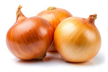 Three Fresh Yellow Onions Isolated on White Background.