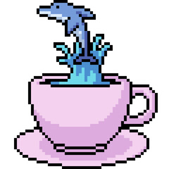 Fototapeta premium pixel art of dolphin jump cup