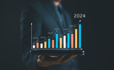 business growth and progress in 2024, Capture the essence of success and long-term investment with a mesmerizing financial chart, Elevate your portfolio.