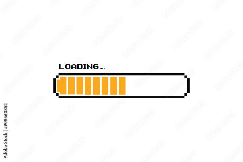 Poster loading bar .pixel art .8 bit. retro game. for game assets in vector illustrations. on white backgro