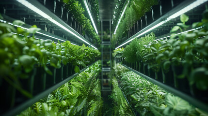 Vertical Hydroponic Garden Displaying Lush Green Foliage in Modern Indoor Facility