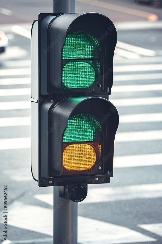 Wall mural a traffic signal with two illuminated sections