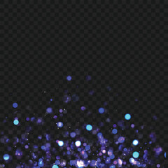 Blue and purple bokeh lights on a transparent dark background. Vector illustration