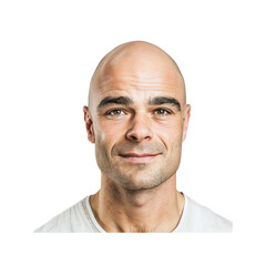 A Portrait Of A Handsome Bald Man Against A Neutral Background
