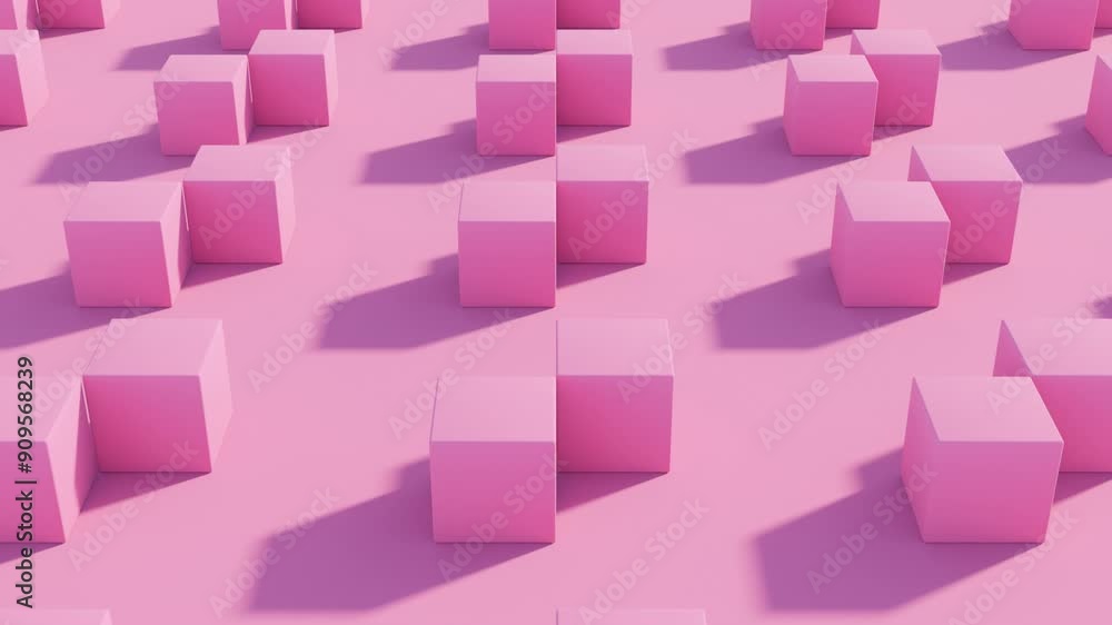 Aufkleber monochrome abstract 3d animation: rolling pink cubes in dynamic geometric patterns and modern design