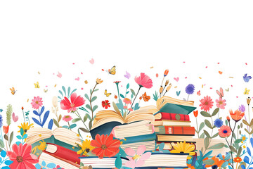Stack of books with flowers. Happy teacher's day concept. Illustration