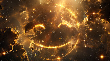 Obraz premium Cosmic Skyline Displaying Celestial Smile Surrounded by Bright Nebula and Stars