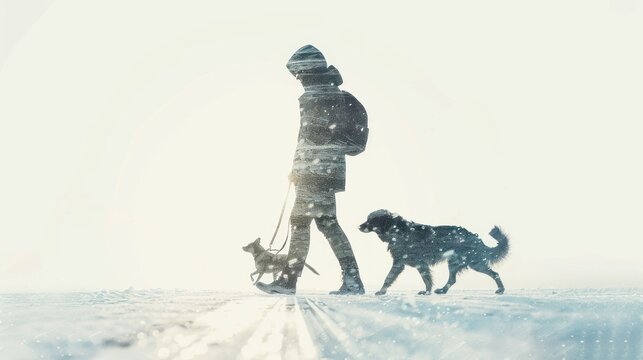 Multiple exposure of a person walking with a dog.