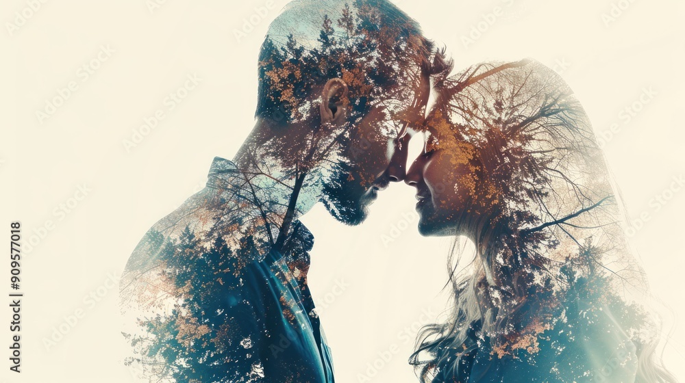 Canvas Prints Multiple exposure portrait of a couple with romantic scenes.