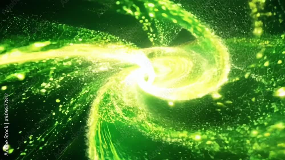 Poster a mesmerizing swirl of green light forms a dynamic pattern against a dark backdrop, creating an othe
