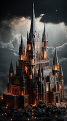Obraz premium Abstract Halloween dark castle with full moon wallpaper High quality photo 