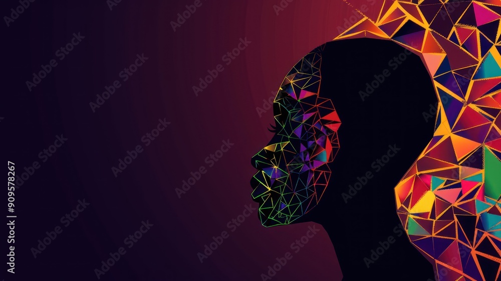 Poster silhouette of a head with abstract geometric patterns.