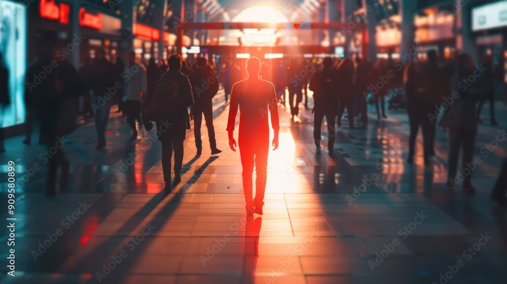 Poster highlighted individual in a busy public space